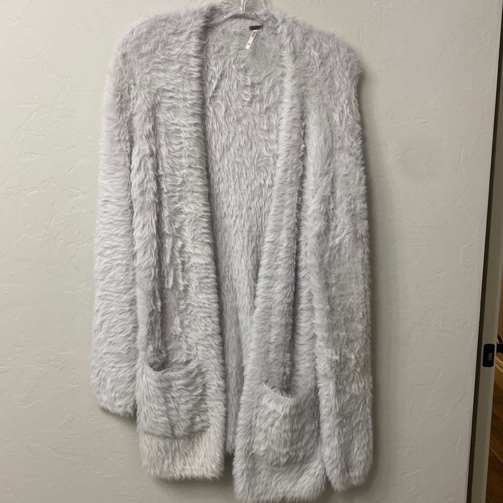 Free People Faux fur long sleeve open cardigan size XS.Grey.